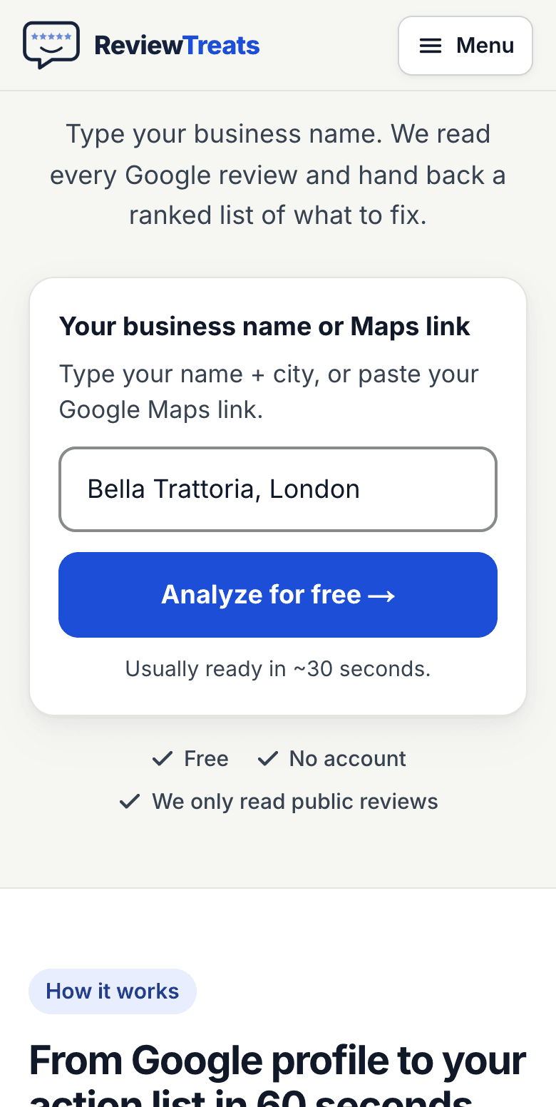 The free check: a box where you paste the link to your business on Google Maps